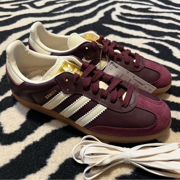 NWT Adidas Samba OG W Maroon Cream White Gold Metallic Sneakers Size Women’s 7 - Picture 8 of 16